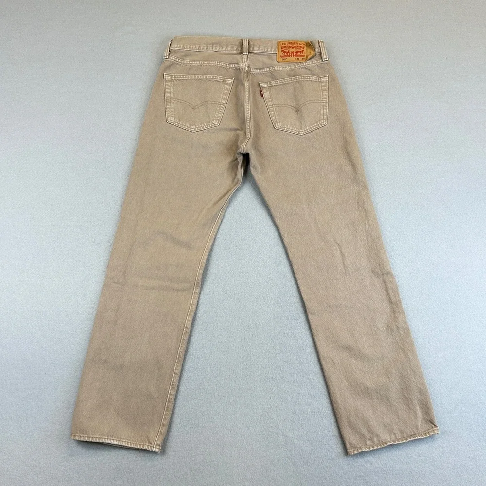 Levis 501 Jeans Mens 33x30 Tan Khaki Straight Leg Button Fly Denim